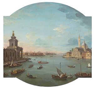 Näkymä San Giorgio Maggiorelle, Venetsialle, Punta della Dogana etualalla tekijältä Antonio Joli