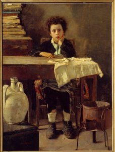 Pieni koulupoika tai köyhä koulupoika Antonio Mancinin (1852-1930) maalaus 1800-luvun aurinko. 1,3x0,97 m Pariisi, Musee d