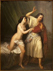 Joosef ja Putifarin (Potifarin) vaimo. Antonio Esquivelin (1806-1857) maalaus öljy kankaalle