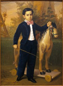 Muotokuva pienestä pojasta puisen hevosen kanssa. Antonio Maria Esquivelin (1806-1857) maalaus, Oil On Canvas, ves 1851. Museum of Fine Arts Sevillassa, Espanjassa.