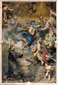 San Pasquale Baylon palvonnassa (fresko veistetylle puulle) tekijältä Antonio Maria Maragliano