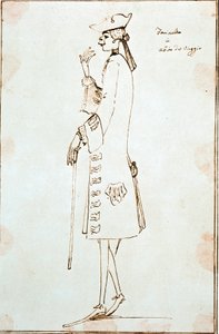 Muotokuva kastroidusta laulaja Carlo Broschi dit Farinellista (1705-1782) edustaa hänen matkaansa Venetsiaan esittämään Tommaso Albinonin La Didone abandonnata ””” noin 1725. Piirustus Anton Maria Zanetti (1680-1767) Venice Fondazione Cini
