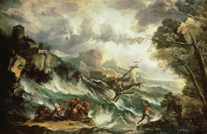 Merimaisema haaksirikkoutuneena, n. 1700-07 (öljy kankaalle) (katso myös 123093) tekijältä Antonio Marini