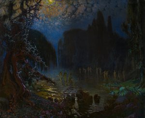 Nymfien kylpeminen - Munoz Degrain, Antonio (1840-1924) - n. 1915 - Öljy kankaalle - 76,5x93,5 - Museo Carmen Thyssen, Málaga