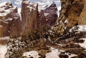 Roncesvalles (tai espanjaksi Roncesvalles). Pohjois-Espanjan maisema. Antoni MUNOZ i DEGRAINin (1841-1924) maalaus, 1800-luvun loppu. Öljy kankaalle. Espanja, Valencia, Museo de Bellas Artes San Pio V.