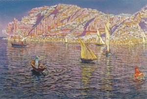 Näkymä Palma de Mallorcan lahdelle - Munoz Degrain, Antonio (1840-1924) - n. 1905 - Öljy kankaalle - 89x133,5 - Carmen Thyssen Museum, Málaga