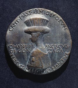 Gianfrancesco Gonzagan (1395-1444) pronssimitali, kääntöpuoli, suunnitellut Antonio di Puccio Pisano, joka tunnetaan nimellä Pisanello (1395-1455 noin), halkaisija 10,20 cm tekijältä Antonio Pisanello