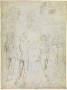 Neljä alastonkuvaa naisesta, Marian ilmestys ja kaksi uivaa naista, n.1425 (metalpoint, kynä ja lyijykynä ruskealla pergamentilla). tekijältä Antonio Pisanello