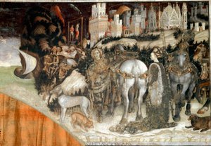 Pyhä Yrjö purkaa Trebizonden prinsessan yksityiskohtia. Antonio Pisanon fresko nimeltä Pisanello (n. 1380-1455) 1436-1438 Verona, Sant 