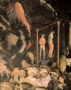 Hirtetty miehet, yksityiskohta St Georgesta ja prinsessasta tekijältä Antonio Pisanello