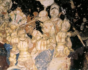Tournament-Battle of Louvezerp, Antonio Pisano, joka tunnetaan nimellä Pisanello (ennen 1395 - noin 1455), fresko. Yksityiskohta. Palazzo Ducale, Mantova.