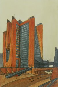 La Citta Nuova, 1913 (muste, kynä ja wc paperilla) tekijältä Antonio SantElia