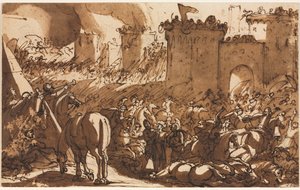Taistelukohta linnoituksen kanssa, ensimmäinen kolmas 1600-luku. tekijältä Antonio Tempesta