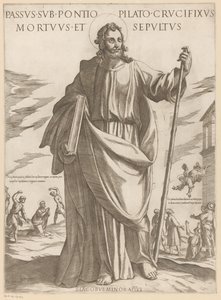De heilige Jakobus de Mindere Kärsimys Pontius Pilatuksen alla, ristiinnaulittu, kuollut ja haudattu (nimi esineessä) Kristus, Maria en de apostle (sarjan nimi) tekijältä Antonio Tempesta