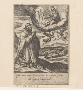De heilige Philippus bidt voor de zielen van twee broeders Het Leven van Philippus Benitius (sarjan nimi) B. Philippi Benicius Florentin elämä. ord. B. Marian Neitsyt palvelija (sarjan nimi) tekijältä Antonio Tempesta