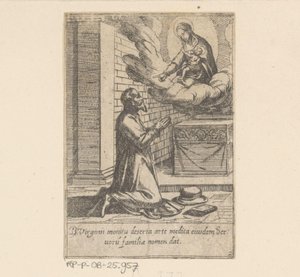 De heilige Philippus plaast zich onder de hoede van Maagd Maria Het Leven van Philippus Benitius (sarjan nimi) B. Philippi Benicius Florentin elämä. ord. B. Marian Neitsyt palvelija (sarjan nimi) tekijältä Antonio Tempesta