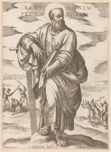 Pyhästä Simonista Syntien anteeksisaaminen (otsikko esineessä) Kristus, Maria en de apostle (sarjan nimi) tekijältä Antonio Tempesta