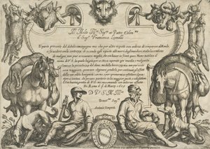 Etukappale, jossa on metsästäjiä, koiria ja hevosia, elokuvasta "Hunting Scenes VI", 1609. tekijältä Antonio Tempesta