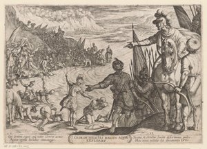 Gideon valitsee sotilas Gedeon milites haustu aquae explorat (nimi esineessä) Vanhan testamentin taistelukohtaukset (sarjan nimi) tekijältä Antonio Tempesta