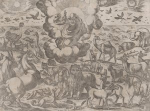 Jumala luo eläimiä, n. 1590-1630. tekijältä Antonio Tempesta