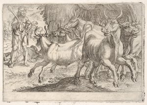 Herkules ja Geryonesin härät: oikealla kädellä nostettu nuija Herkules kohtaa..., 1608. tekijältä Antonio Tempesta