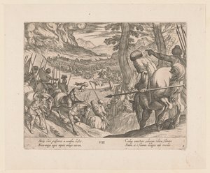 Aleksanteri Suuren armeija ympäröi vihollisen joukot tulella Aleksanteri Suuren teot (sarjan nimi) Alexandri magni praecipvae res gestae (sarjan nimi) tekijältä Antonio Tempesta