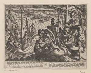 Hollantilaiset ja roomalaiset laivat Reinillä Batavian sodat roomalaisia ​​vastaan ​​(sarjan nimi) Batavorum cum Romanis Bellum (sarjan nimi) tekijältä Antonio Tempesta
