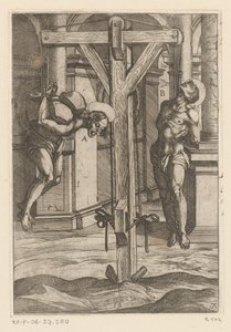 Ripustus ristissä Kristittyjen marttyyrien kärsimät kidutukset (sarjan nimi) Varia tormentorum et supplicioru crudelium (...) (sarjan nimi) tekijältä Antonio Tempesta