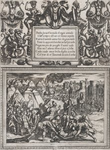 Levy 12: Kuvitus Cantoon XII, Torquato Tasson teoksesta Gerusalemme liberata ..., n. 1590-1630. tekijältä Antonio Tempesta