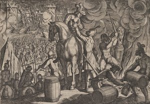 Levy 13: Hyökkäys roomalaiseen linnoitukseen yöllä, Roomalaisten sota Ba..., 1611. tekijältä Antonio Tempesta