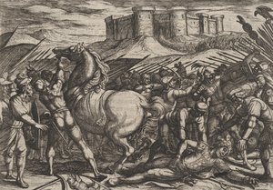 Levy 17: Roomalaiset veivät Civilisin hevosen harhaan uskomaan, että hän oli kuollut tai loukkaantunut, vuodesta..., 1611. tekijältä Antonio Tempesta