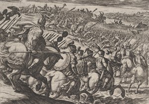 Levy 25: Rooman komentaja Cerialis hyökkää Trierin lähellä, julkaisusta The War of the Rooms Agai..., 1611. tekijältä Antonio Tempesta