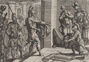 Levy 26: Cerialis armahtaa ja helpottaa roomalaisia sotilaita, jotka olivat auttaneet Civilisiä, The Wa..., 1611. tekijältä Antonio Tempesta