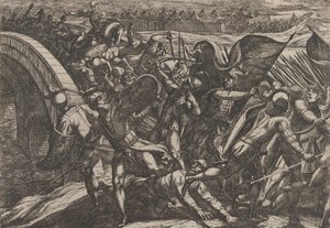 Levy 27: Hollantilaiset Moselin roomalaisen leirin yllätyshyökkäyksen aikana, The Wa..., 1611. tekijältä Antonio Tempesta