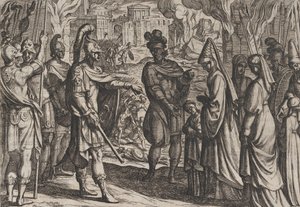 Levy 28: Kölnin joukot tuovat Civilisin vaimon ja sisaren Cerialisiin, The War of the R..., 1611. tekijältä Antonio Tempesta