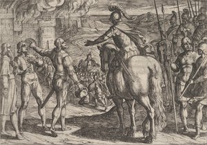 Levy 34: Roomalaiset polttamassa Hollannin maaseutua, teoksesta Roomalaisten sota..., 1611. tekijältä Antonio Tempesta