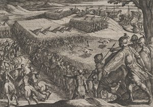 Levy 6: Roomalaiset voittivat Reinin lähellä, Roomalaisten sodasta batavialaisia vastaan..., 1611. tekijältä Antonio Tempesta