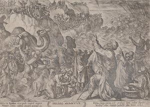 Levy 8: Egyptiläiset hukkumassa Punaiseen mereen, julkaisusta "The Battles of the Old...", n. 1590-n. 1610. tekijältä Antonio Tempesta