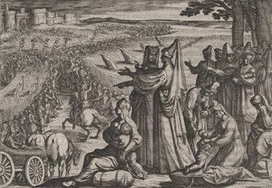 Làmina 8: Dones i nens observen civilis lluitant contra els romans, de La guerra dels gitanos..., 1611. finlandès tekijältä Antonio Tempesta