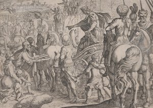 Levy 9: Aleksanterin voittoisa tulo Babyloniin, Aleksanteri Suuren teoista, ..., 1608. tekijältä Antonio Tempesta