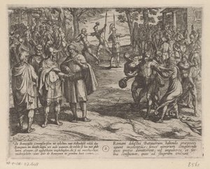 Roomalaiset ostavat nuoret hollantilaiset miehet hollantilaisilta vanhuksilta Batavian sodat roomalaisia ​​vastaan ​​(sarjan nimi) Batavorum cum Romanis Bellum (sarjan nimi) tekijältä Antonio Tempesta