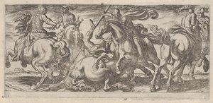 Kuusi ratsuväkeä taistelussa, Battle Scenes I:stä, n. 1590-1630. tekijältä Antonio Tempesta