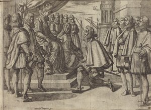 Espanjan herttua Margaretan Itävallan edessä [kääntöpuoli]
