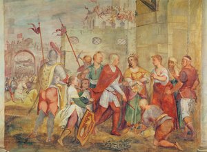 Jacopo Barbarigo vapauttaa Unkarin kuningatar Margaretan turkkilaisista vuonna 1426 (seinämaalaus)