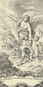 Enkeli johdattaa nuorta poikaa ja viitoittaa pilville, n. 1708-82.