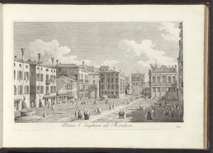 Gezicht op Campo Santo Stefano te Venetië Pyhän Tapanin aukio etelään (otsikko esineessä) Gezichten op bugemenen en pleinen in Venetië (sarjan nimi) Kuuluisimmat näkymät Venetsian kaupunkiin Antonius-kanavan 38. paneelista, messingillä painettu Antonio Vis tekijältä Antonio Visentini