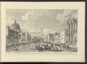 Gezicht op het Canal Grande, de Santa Maria di Nazareth ja de San Simeone Piccolo te Venetië Tästä syystä F.F. Laskeutuneiden temppeli, S. Simeon Minorista Fulloniumiin (otsikko esineessä) Kuuluisimmat näkymät Venetsian kaupunkiin Antonius-kanavalta tekijältä Antonio Visentini