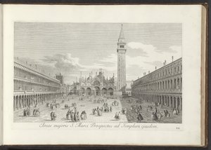 Gezicht op het San Marcoplein en de San Marco te Venetië Pyhän Markuksen esitteen laajempi alue samaan temppeliin (otsikko esineessä) Gezichten op bugemenen en pleinen in Venetië (sarjan nimi) Lisää kuuluisia näkymiä Venetsian kaupunkiin Antoniuksen kanava