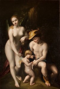 Venus Merkuriuksen ja Amorin kanssa, Rakkauden koulu, Antonio da Correggio, esillä Chenonceaun linnassa. tekijältä Antonio da Correggio