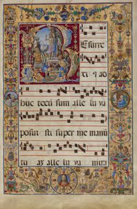 Asteittainen. Alkuteksti R: The Resurrection, n. 1500 (tempera, lehtikulta ja muste pergamentilla) tekijältä Antonio da Monza